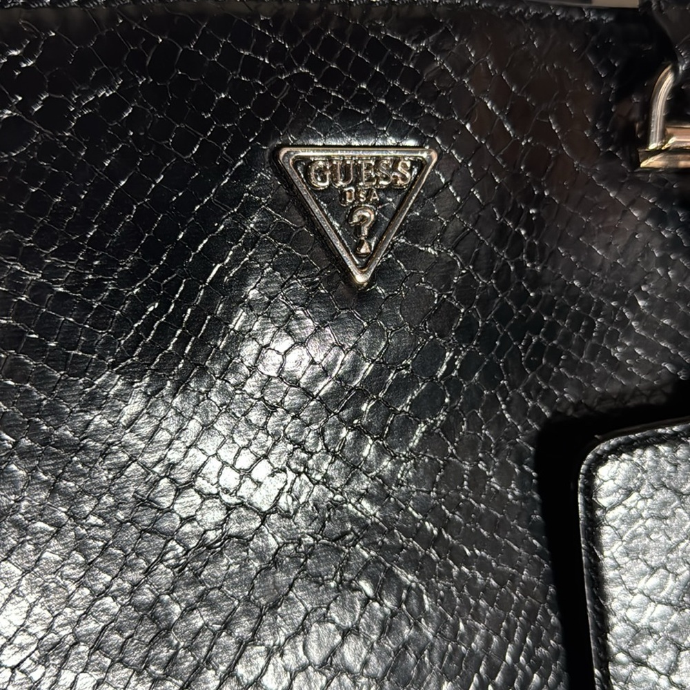 Guess Moonlight Python Black Top Zip Elite Tote B… - image 4